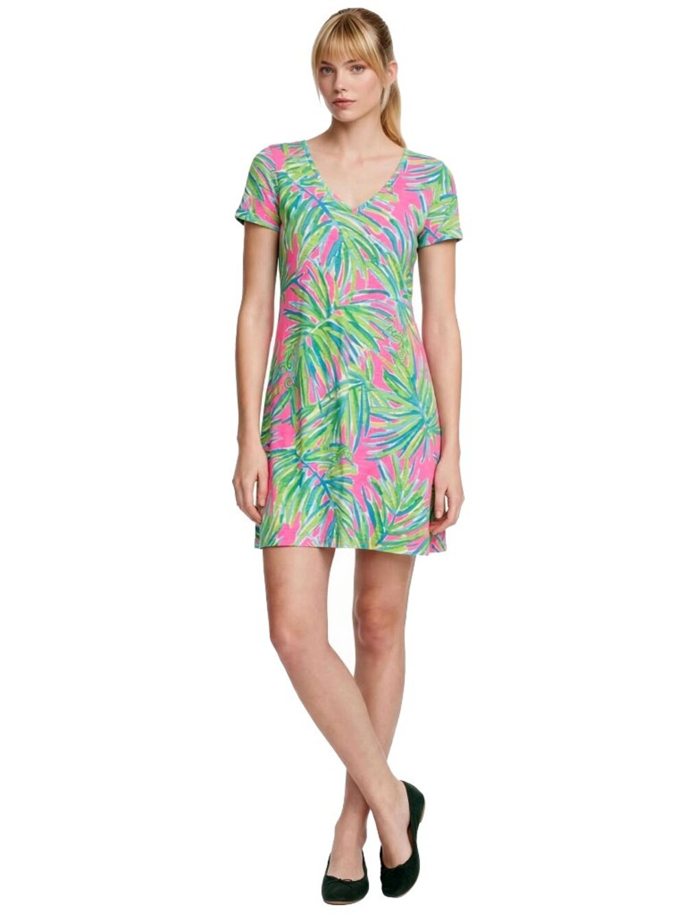 LILLY Pulitzer Dress Jessica Short Sleeve Tee Tiki Pink Royal Lime Bold Print